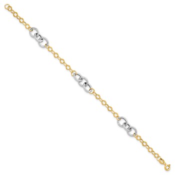 Leslie's 14K Two-tone Polished and Textured Fancy Link Bracelet — alternate view