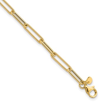 Leslie's 14K Polished and Textured Paperclip Link Bracelet