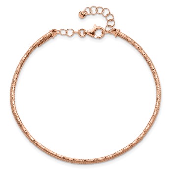 Leslie's 14K Rose Gold Dia-cut and Textured with Safety Chain Bangle — alternate view