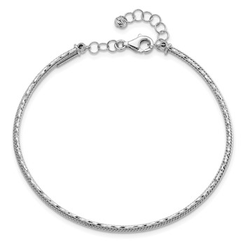 Leslie's 14K White Gold Dia-cut and Textured with Safety Chain Bangle — alternate view