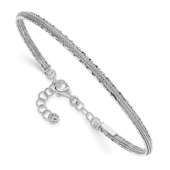 Leslie's 14K White Gold Dia-cut and Textured with Safety Chain Bangle