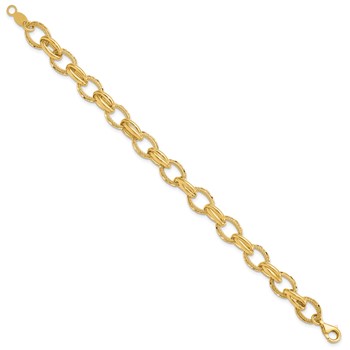 Leslie's 14K Polished/Textured and Diamond-cut Fancy Link Bracelet — alternate view