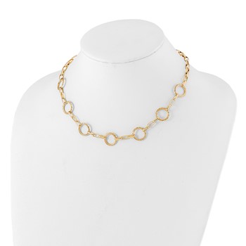 Leslie's 14K Dia-cut and Textured Circles Fancy Link with 1in. ext Necklace — alternate view