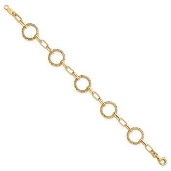 Leslie's 14K Polished/Dia-cut/Textured Circles Fancy Link Bracelet — alternate view