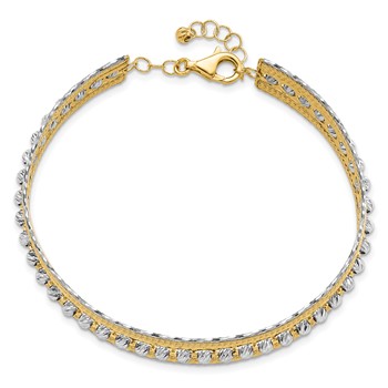 Leslie's 14K Two-tone Diamond-cut and Textured with Safety Chain Bangle — alternate view