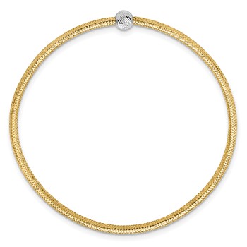 Leslie's 14K with Rhodium Polished with Diamond-cut Bead Stretch Bracelet — alternate view