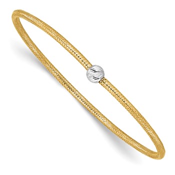 Leslie's 14K with Rhodium Polished with Diamond-cut Bead Stretch Bracelet