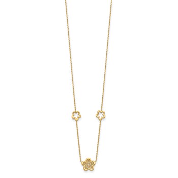 Leslie's 14K Polished and Filigree Flower Stations with 1in. ext. Necklace — alternate view