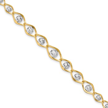 Leslie's 14K Two-tone Polished with Diamond-cut Beads Fancy Bracelet