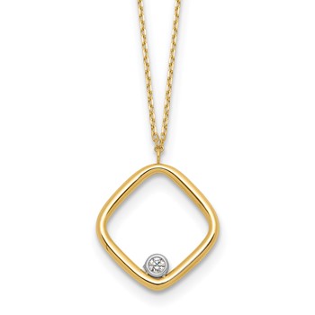 Leslie's 14K with Rhodium Polished CZ Square Necklace