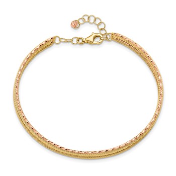 Leslie's 14K Two-tone Dia-cut and Textured with Safety Chain Bangle — alternate view