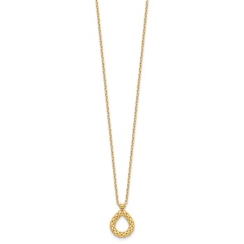 Leslie's 14K Polished and Textured Teardrop with .5in ext. Necklace — alternate view
