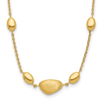 Leslie's 14k Brushed and Polished Beaded 17in with 1in ext Necklace