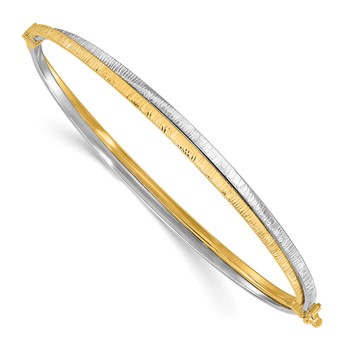 Leslie's 14K Two-tone Polished and Textured Hinged Bangle