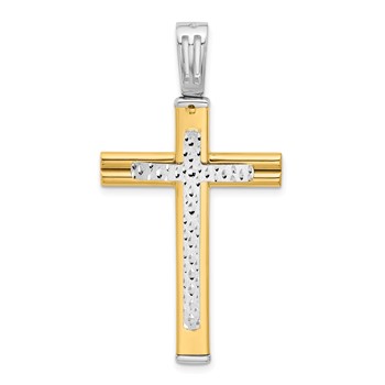 Leslie's 14K Two-tone Polished/Satin/Dia-cut Reversible Cross Pendant