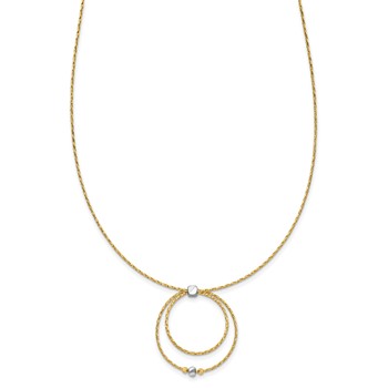 Leslie's 14K w/Wht Rhod Polished/DC Circle Pendant w/1in ext. Necklace — alternate view