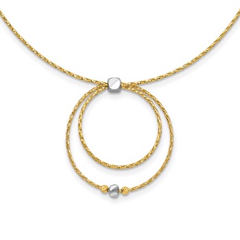 Leslie's 14K w/Wht Rhod Polished/DC Circle Pendant w/1in ext. Necklace