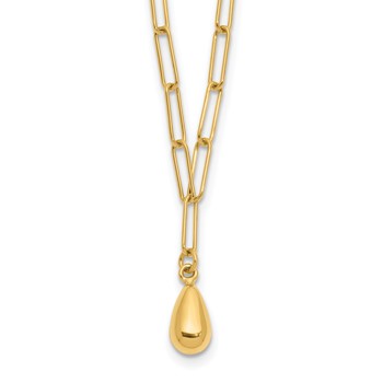 Leslie's 14K Polished Teardrop Paperclip Link Necklace