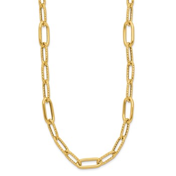 Leslie's 14K Polished and Textured Fancy Paperclip Link Necklace — alternate view