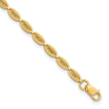 Leslie's 14K Polished and Textured Fancy Oval Link Bracelet