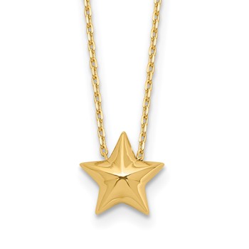 Leslie's 14K Polished Hollow Star Pendant w/1in. ext. Necklace