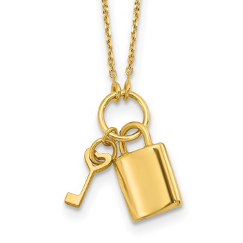 Leslie's 14K Polished Lock and Key 16in with 2in ext Necklace