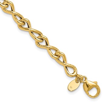 Leslie's 14K Polished/Textured Twisted Infinity Link Bracelet