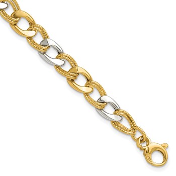 Leslie's 14K Two-tone Polished and Textured Fancy Link Bracelet