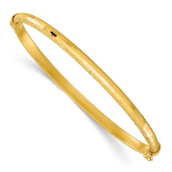 Leslie's 14K Polished/Textured and Diamond-cut Hinged Bangle