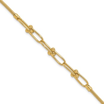 Leslie's 14K Polished/Diamond-cut/Textured Fancy Link Bracelet