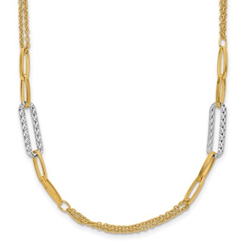 Leslie's 14K Two-tone Polished and Textured Fancy Link Necklace