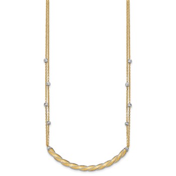 Leslie's 14K Two-tone Polished/Satin/Dia-cut Bar w/2in ext. Necklace — alternate view