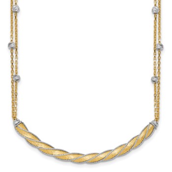 Leslie's 14K Two-tone Polished/Satin/Dia-cut Bar w/2in ext. Necklace