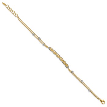 Leslie's 14K Two-tone Polish/Satin/Dia-cut Fancy Bar w/1in ext. Bracelet — alternate view