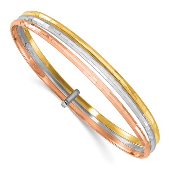 Leslie's 14K w/Wht and Rose Rhodium  Polished 3-row Slip-on Bangle