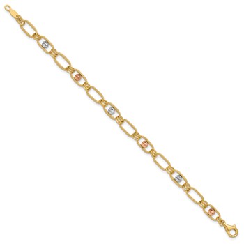 Leslie's 14K Tri-color Polished/Textured/Dia-cut Fancy Link Bracelet — alternate view
