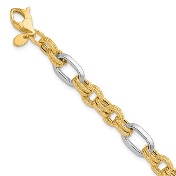Leslie's 14K Two-tone Polished and Textured Fancy Link Bracelet