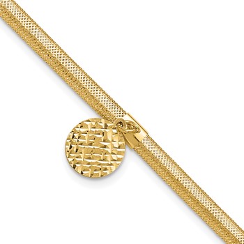 Leslie's 14K Polished Stretch/Mesh Diamond-cut Disc Bracelet