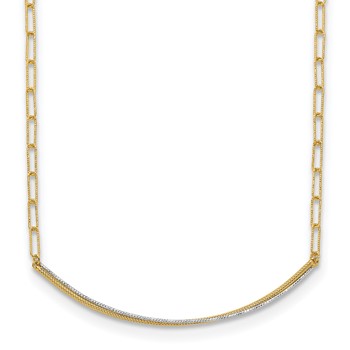 Leslie's 14K w/Rhodium Polished and Diamond-cut Bar Necklace
