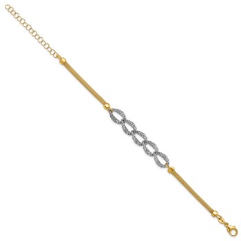 Leslie's 14K Two-tone Polished/Textured/Dia-cut w/2in ext. Bracelet — alternate view