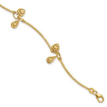 Leslie's 14K Polished and Diamond-cut Heart Charm Bracelet