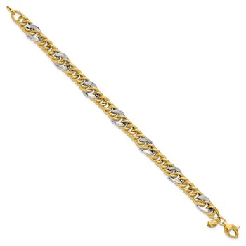 Leslie's 14K Two-tone Polished and Textured Fancy Link Bracelet — alternate view