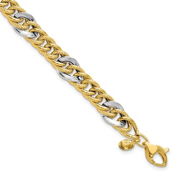 Leslie's 14K Two-tone Polished and Textured Fancy Link Bracelet