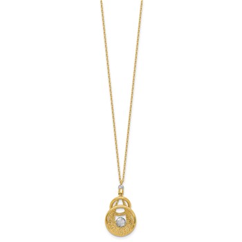 Leslie's 14K Two-tone Polished Diamond-cut and Textured Intertwined Circles with Bead Pendant 16.5 inch with .5in extender Necklace — alternate view