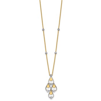 Leslie's 14K Two-Tone Polished and Diamond-cut Chandelier with Beads 16.5 inch with .5in extender Necklace — alternate view