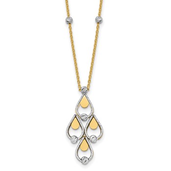 Leslie's 14K Two-Tone Polished and Diamond-cut Chandelier with Beads 16.5 inch with .5in extender Necklace