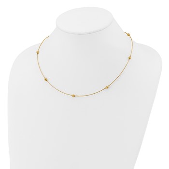 Leslie's 14K Polished/Textured/Dia-cut Beads w/ 2in ext. Necklace — alternate view