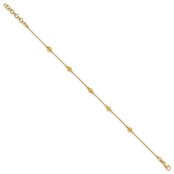 Leslie's 14K Polished/Textured/Dia-cut Beads w/1in ext. Bracelet — alternate view