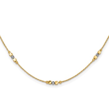 Leslie's 14K Two-tone Pol/Texture/Dia-cut Beads w/2in ext. Necklace