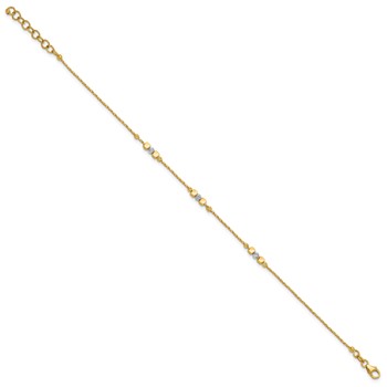 Leslie's 14K Two-tone Pol/Texture/Dia-cut Beads w/1in ext. Bracelet — alternate view